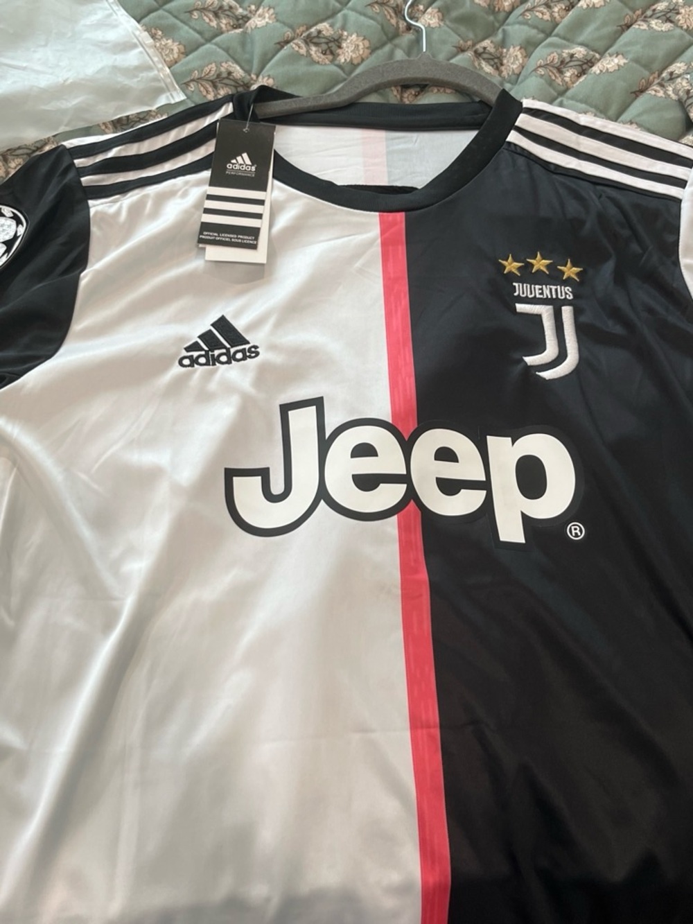 adidas men Juventus Black, White & Pink Soccer Jersey